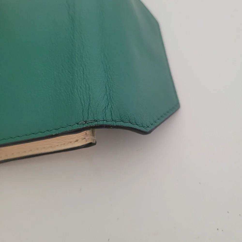Marni Colorblock Leather Card Case Wallet‎ Green Cream Snap Accordion Italy